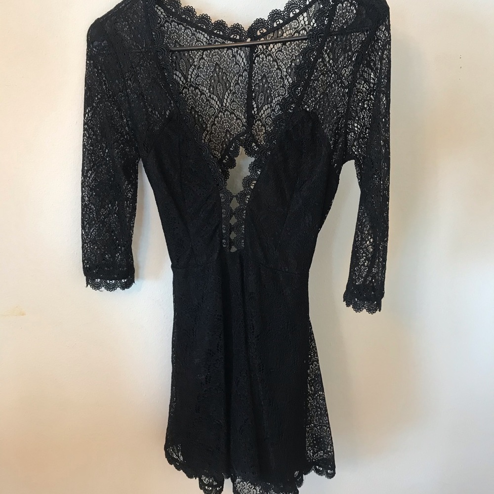 Black lace Tobi neck dress